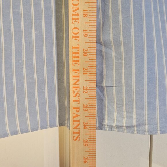 Uniqlo Women's Shirt L Blue Linen Blend Band Collar 3/4 Sleeve Striped Scandi - Picture 8 of 9